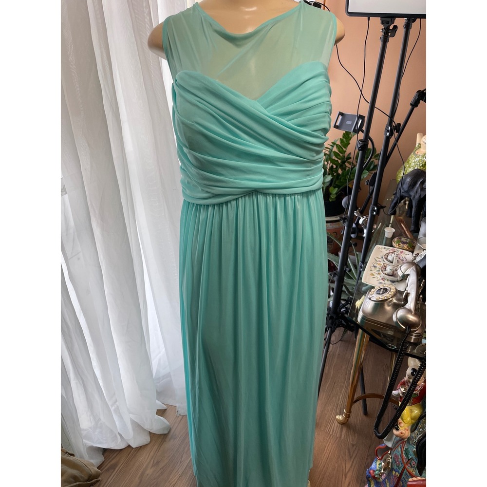 Davids Bridal Aqua Mint Ruched Illusion Neckline Formal Gown Dress Size 20